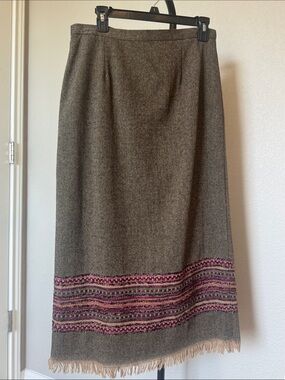 Vintage Sag Harbor Brown Midi Skirt with Pink Trim